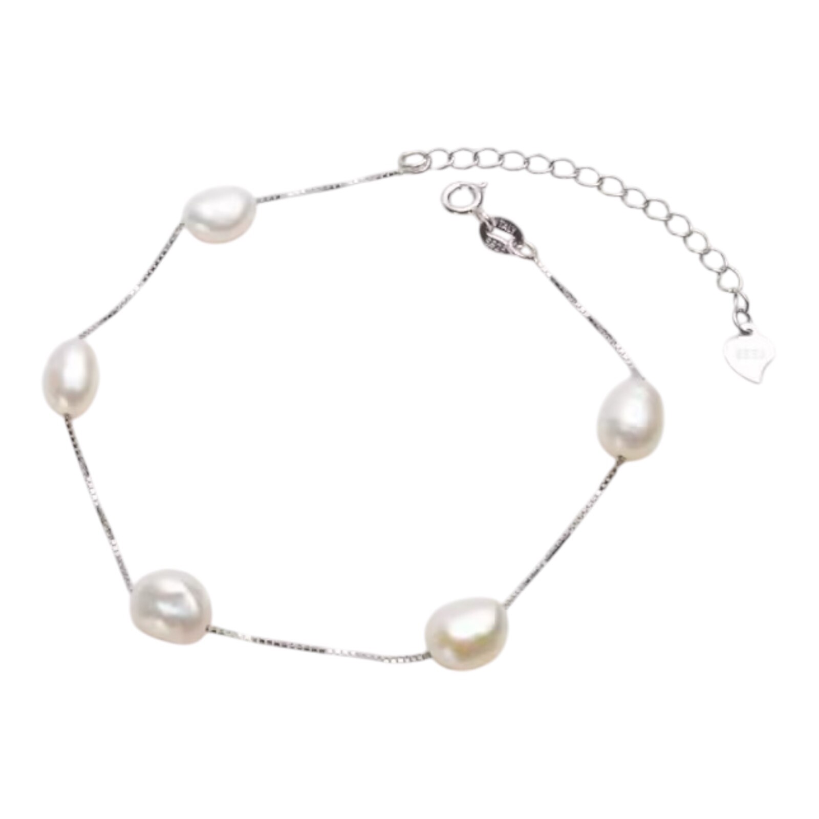 ZARD Baroque White Pearl Station Bracelet in 925 Sterling Silver