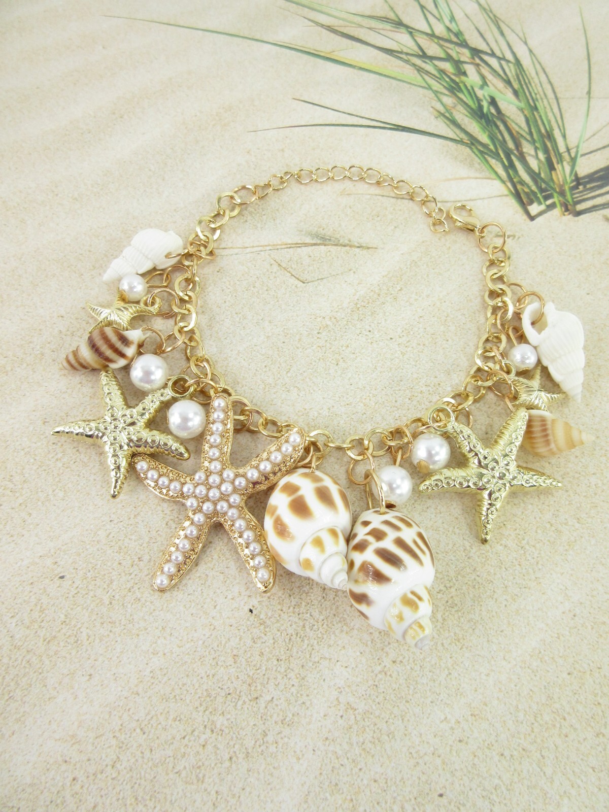 Starfish Seashell Bracelet Pearls Nautical Statement Jewelry Beach Charms NEW