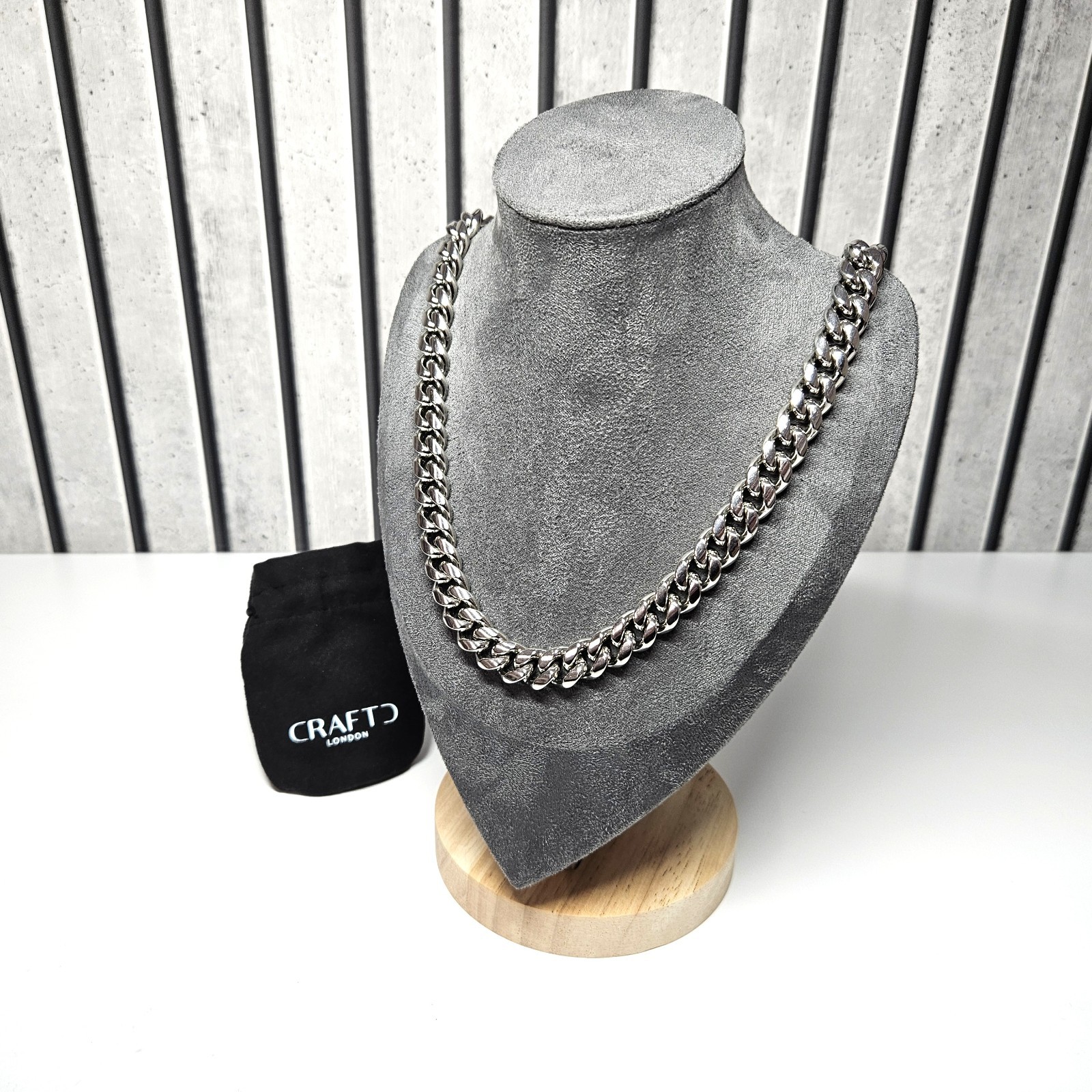 CRAFTD LONDON Cuban Link (Silver) 12mm – Stainless Steel / Rhodium – RRP £84.99