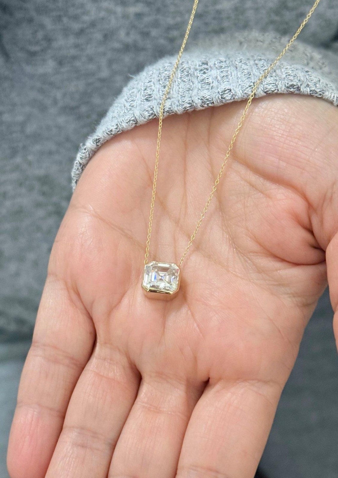 1.00ct Asscher Cut Simulated Diamond Solitary Pendant 925 Yellow Sterling Silver