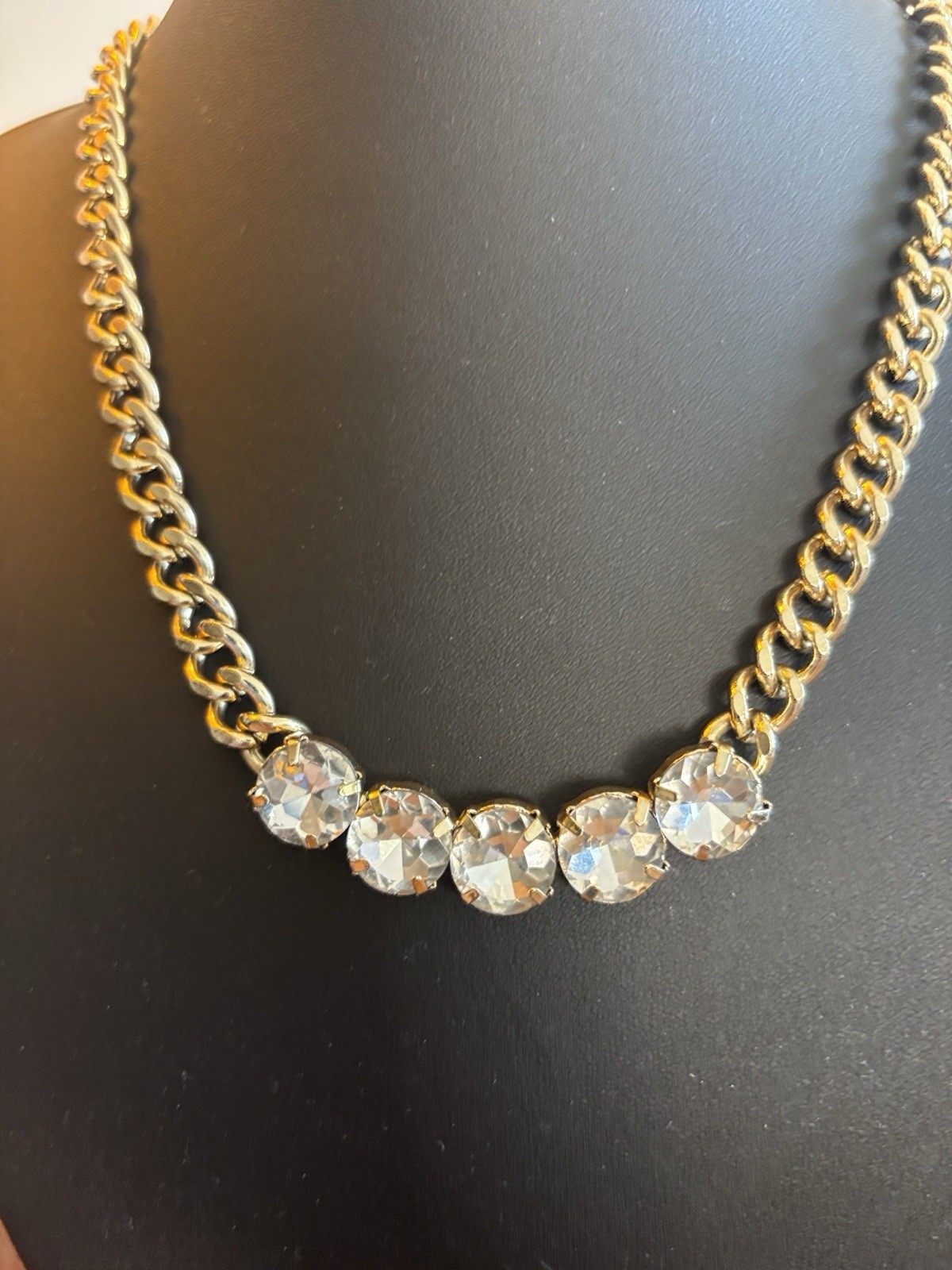 Gold-Tone Chain Necklace with Faceted Rhinestones Chunky Bold NWOT