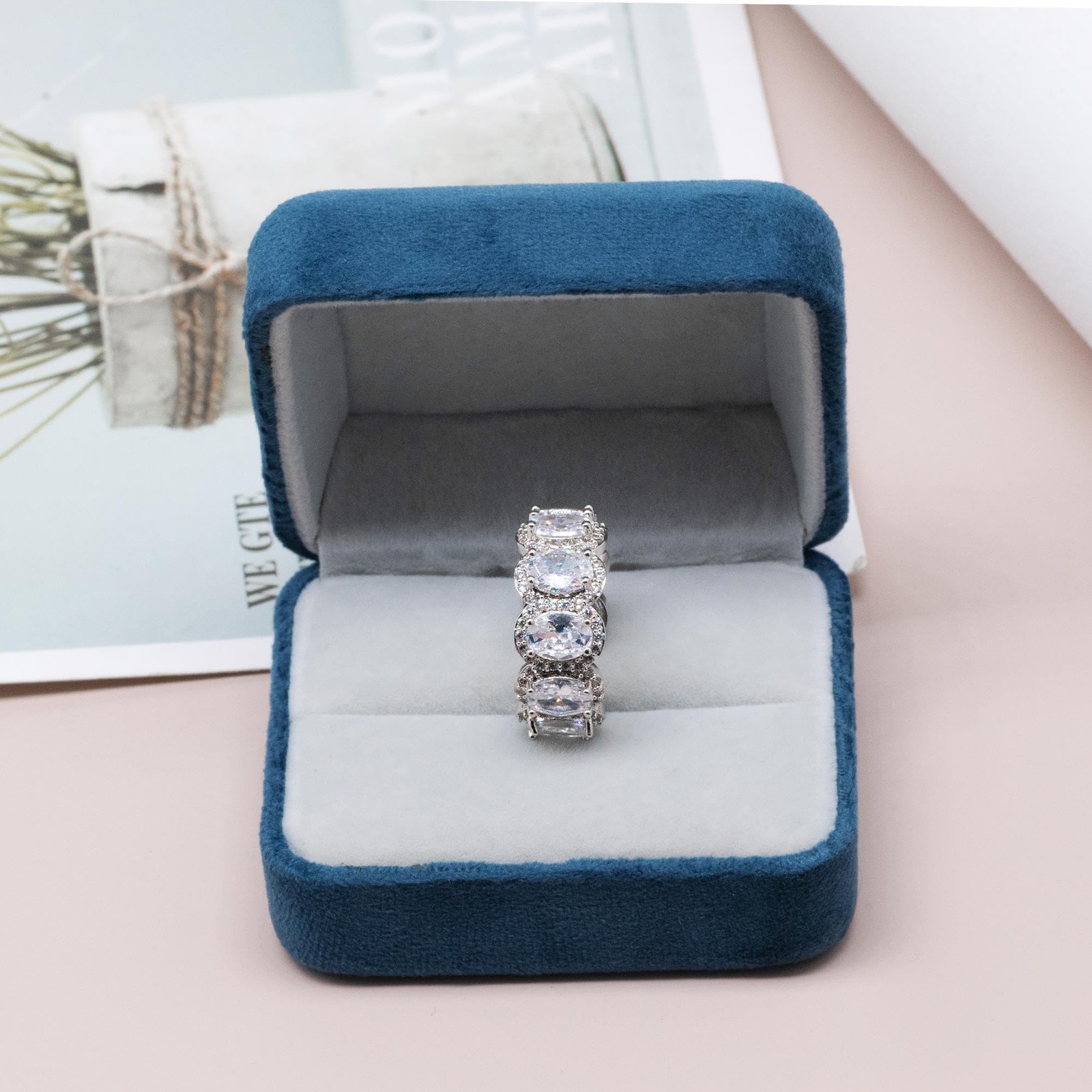18K Gold Plated CZ Double Row Eternity Ring for Women, Stackable Promise Band