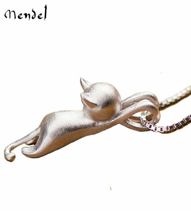 MENDEL Sterling Silver Womens Cute Kitty Cat Pendant Necklace Sterling Silver
