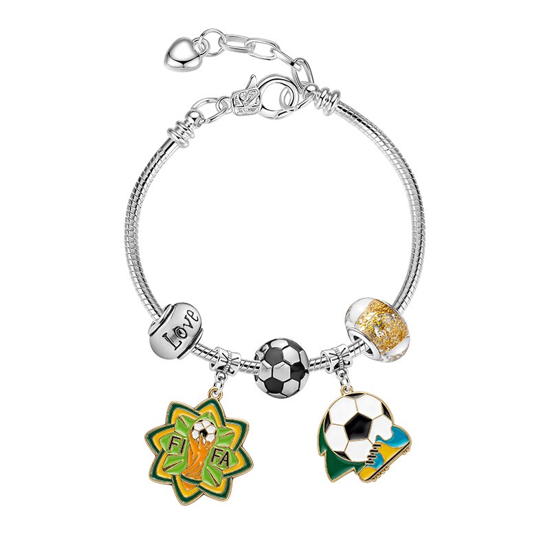 Football Soccer Charm Bracelet Zinc Alloy Enamel Beads World Cup JewelryFansGift