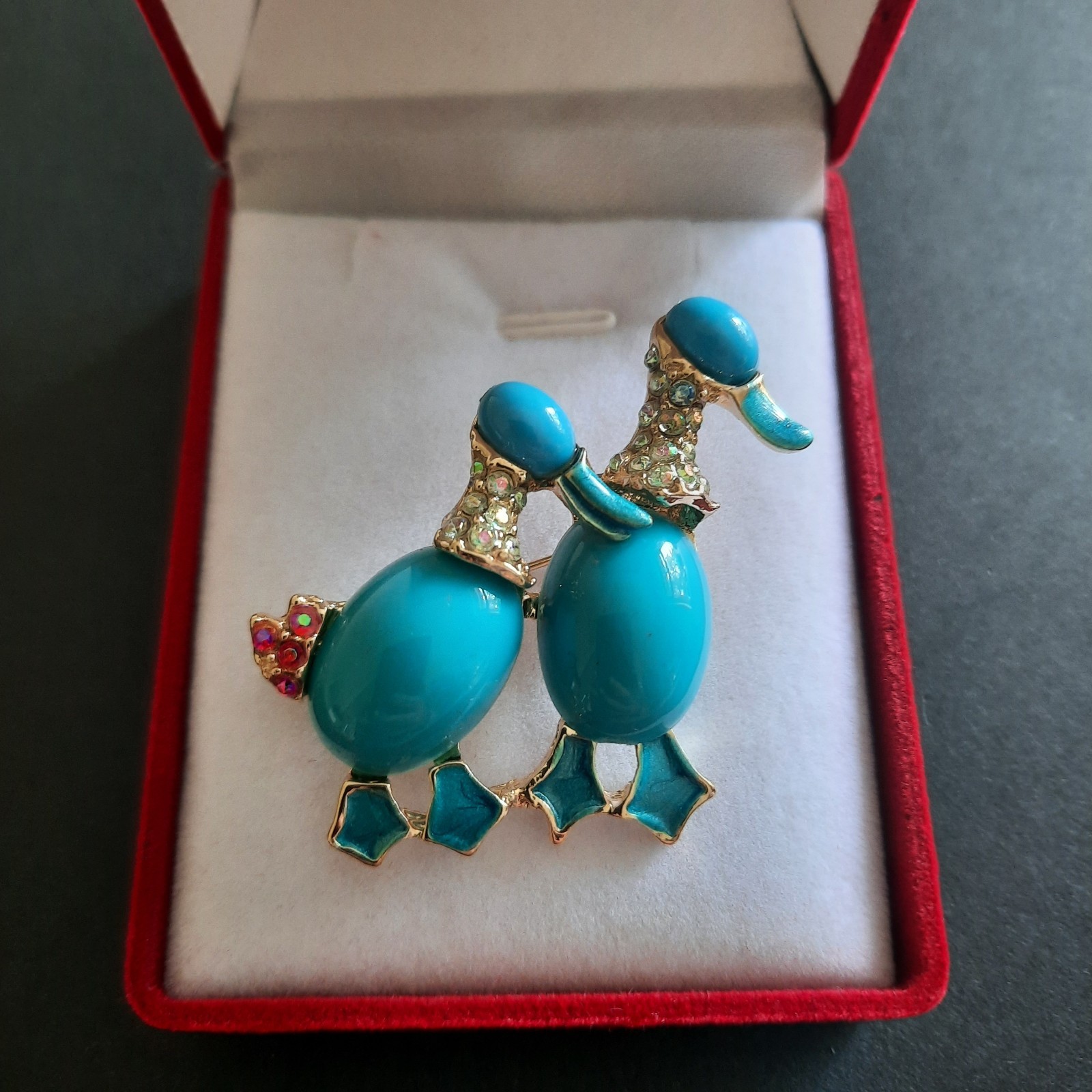 Vintage Style Turquoise Enamel Duck Brooch Pin, Whimsical Animal Jewelry
