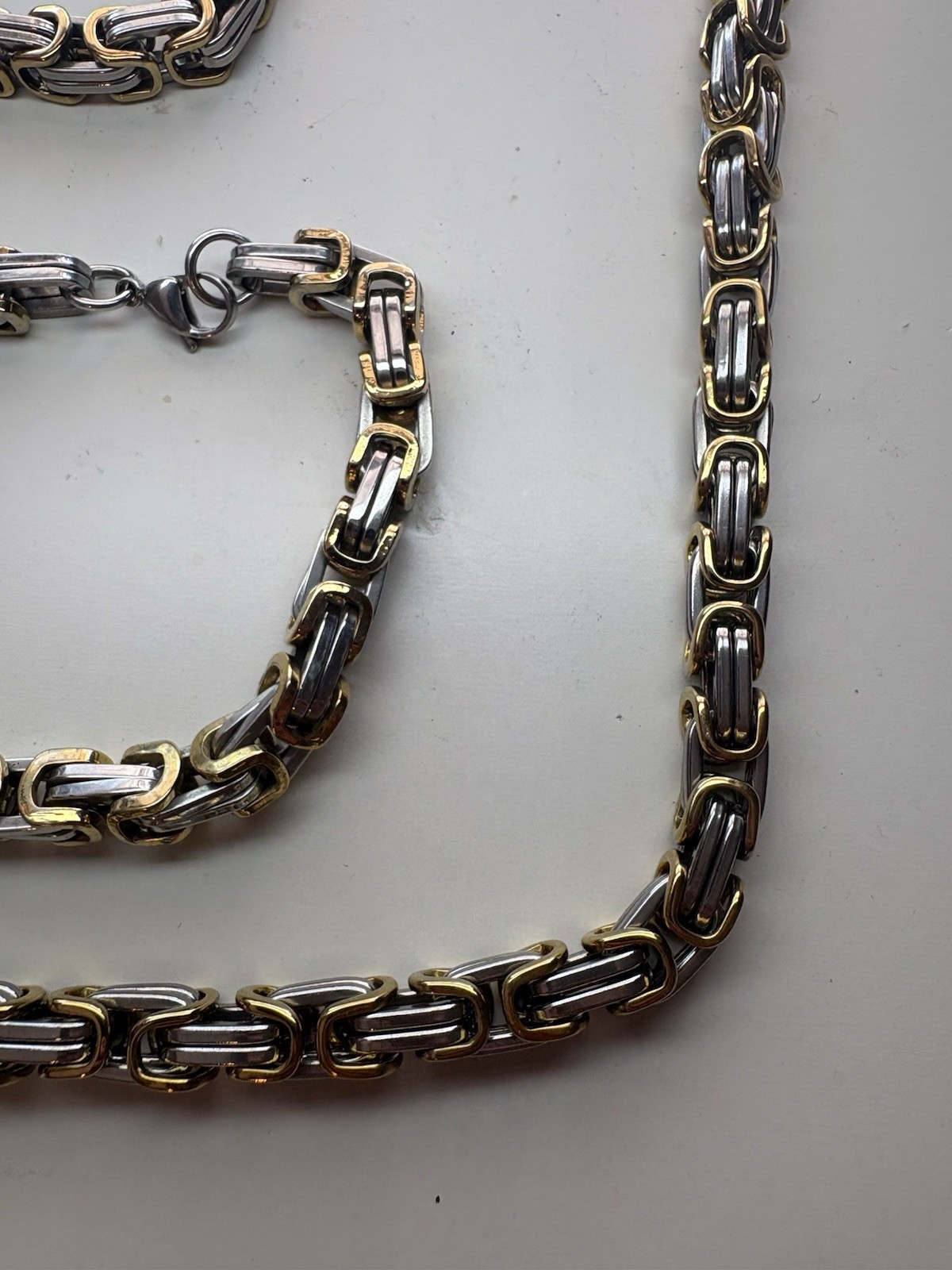 Men’s Necklace And Bracelet Set – 3 Pieces Gold/silver Color Links