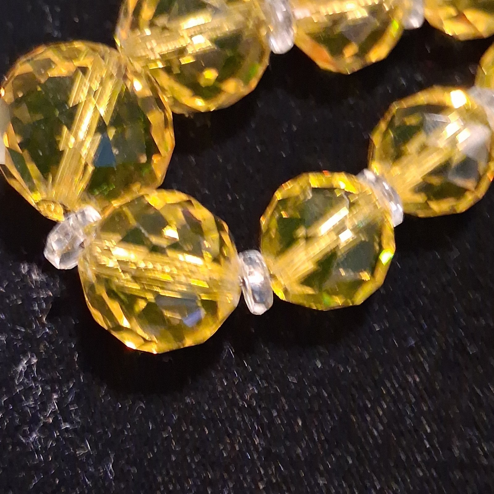 yellow crystal beaded necklace ball bead chain round faceted beads spring ring