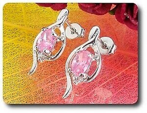 Earrings Pink Sapphire 0 3/32×0 9/32in Gold Plated White 18 K&n