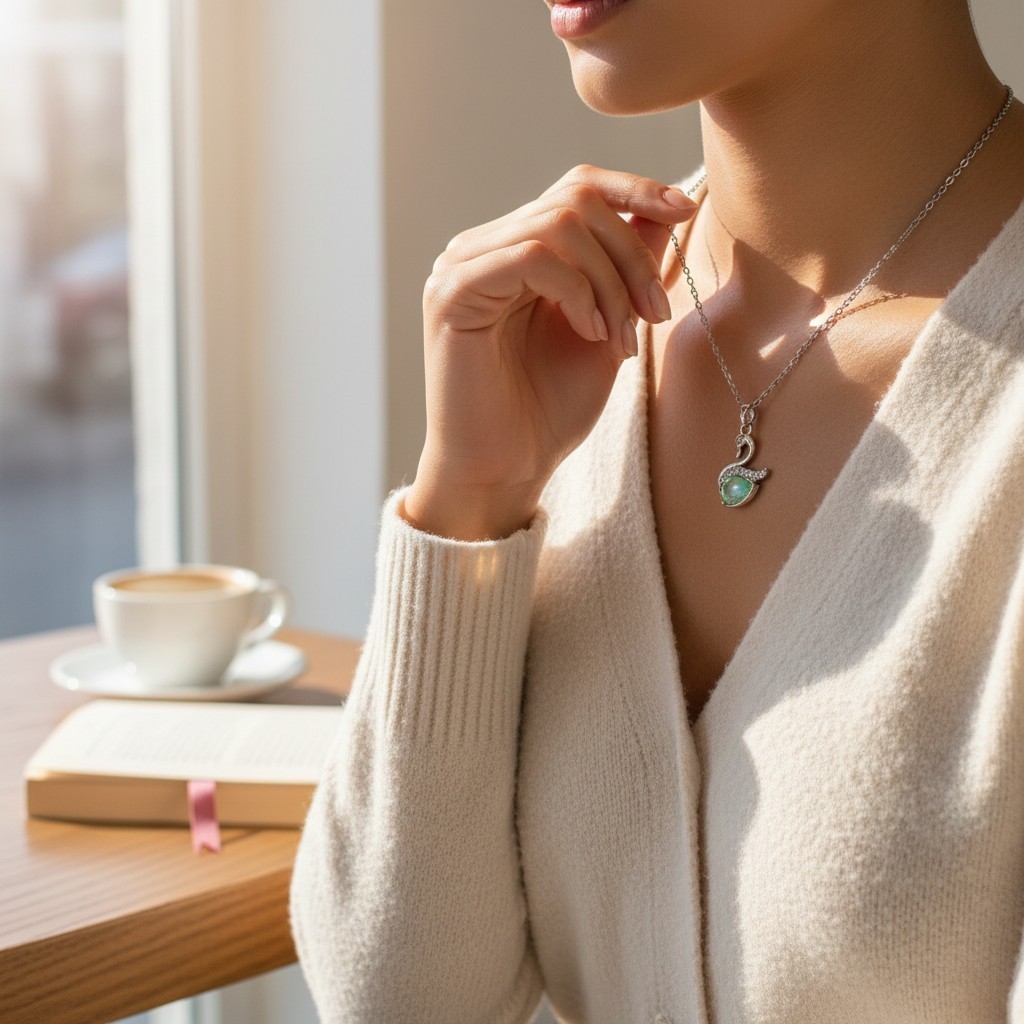 Swan Shaped Pendant with Silvery Inlaid Colorful Teardrop Crystal Necklace