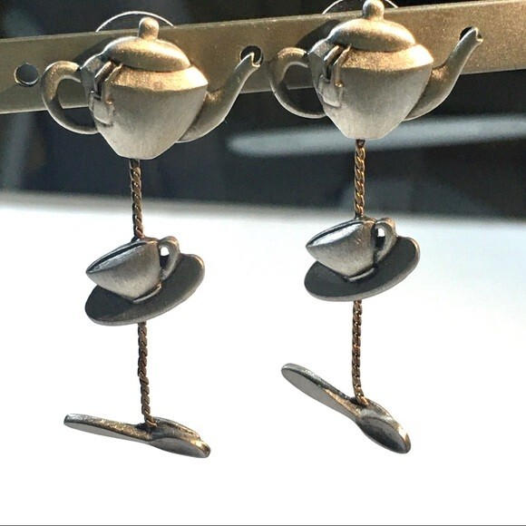 Best Gift Earrings Silver Tone Jewelry for tea coffee lovers
