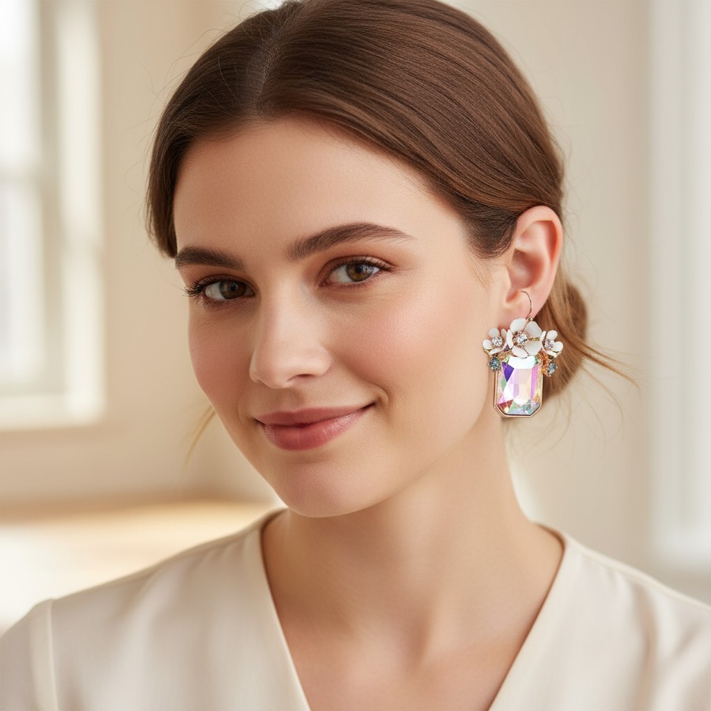 US Seller Betsey Johnson Flower Cluster Stone Drop Earrings