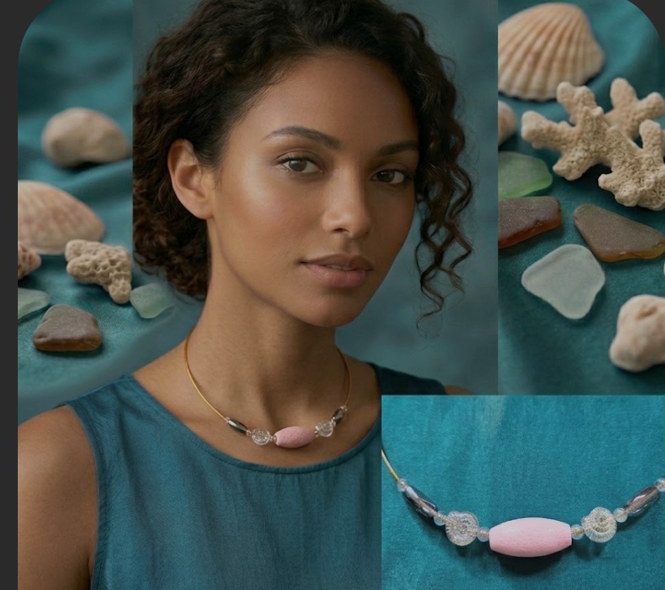 BigTimeRockShow Sea Treasure Genuine Coral, Iridescent Glass Nautilus & Crystals
