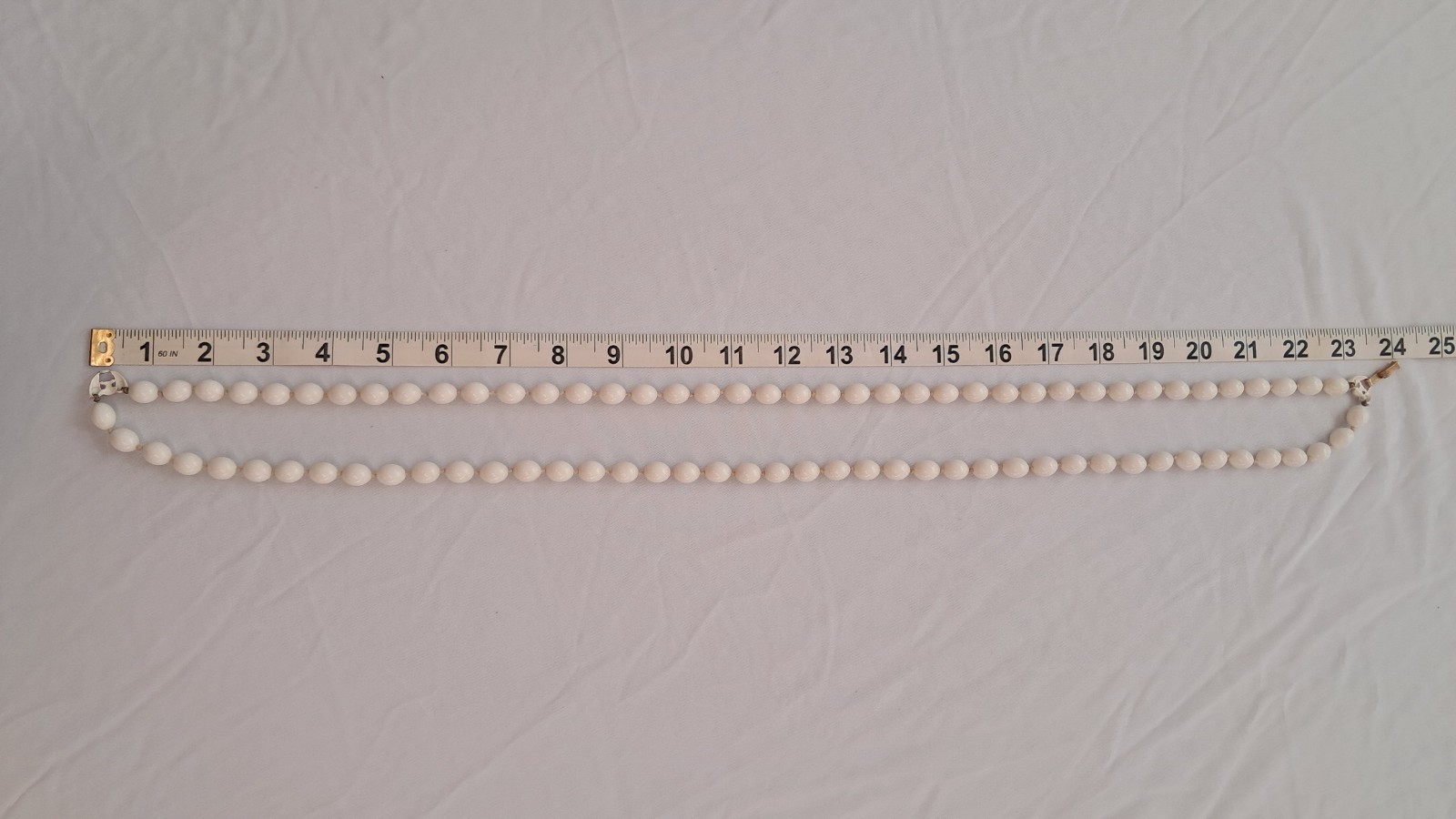 CROWN TRIFARI Vintage Double Strand White Bead Necklace Signed Jewelry Lucite