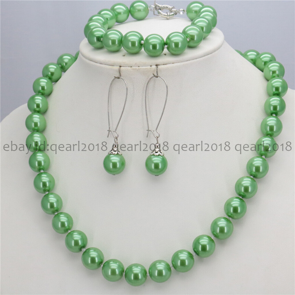 8/10/12mm South Sea Shell Pearl Round Beads Necklace Bracelet Earrings Set 18”