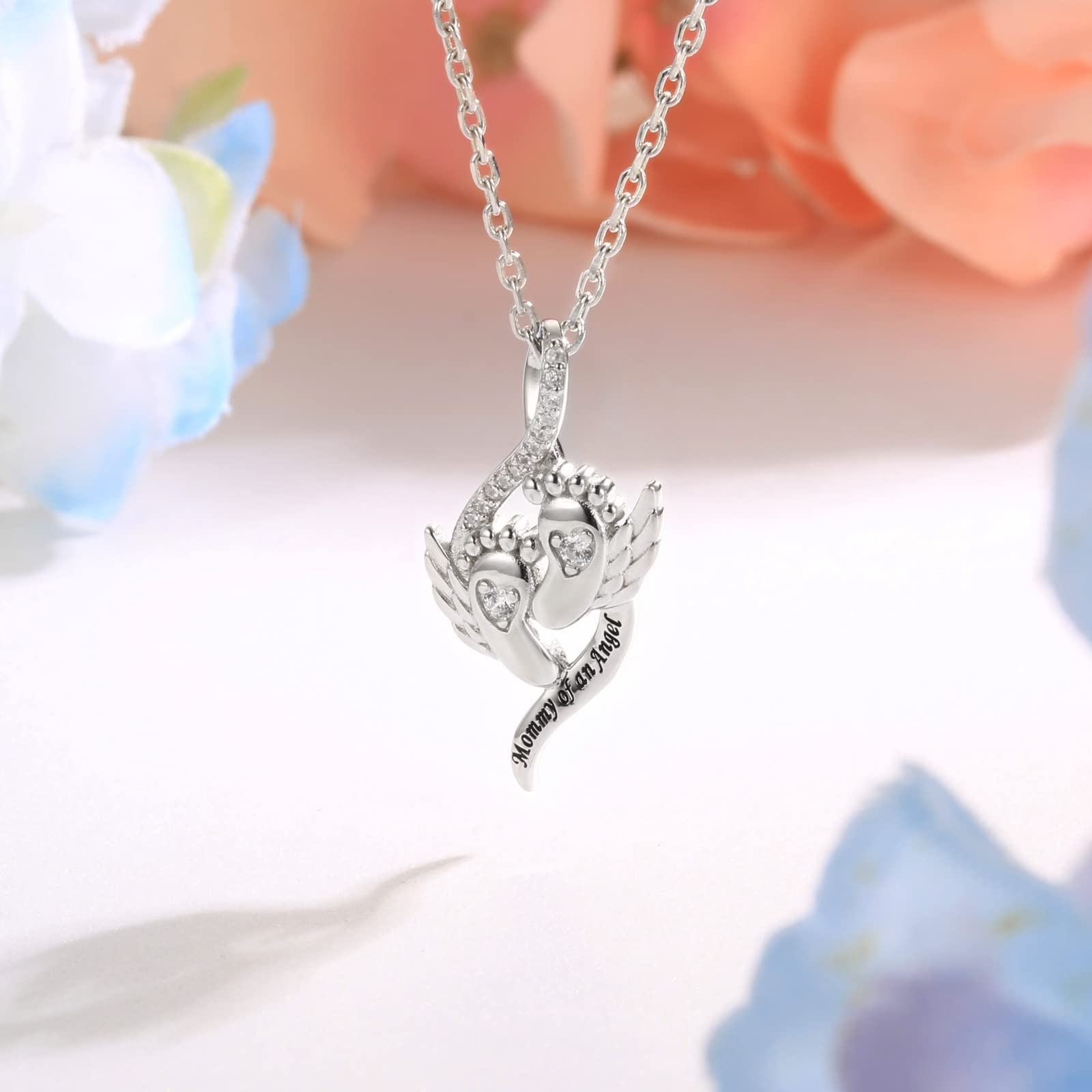 Sterling Silver Angel Heart Pendant Necklace – Miscarriage Memorial Jewelry for