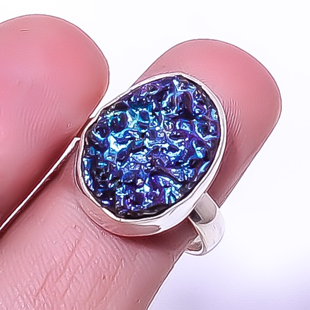 Titanium Agate Drusy Silver Plated Jewelry Ring s.7 T929