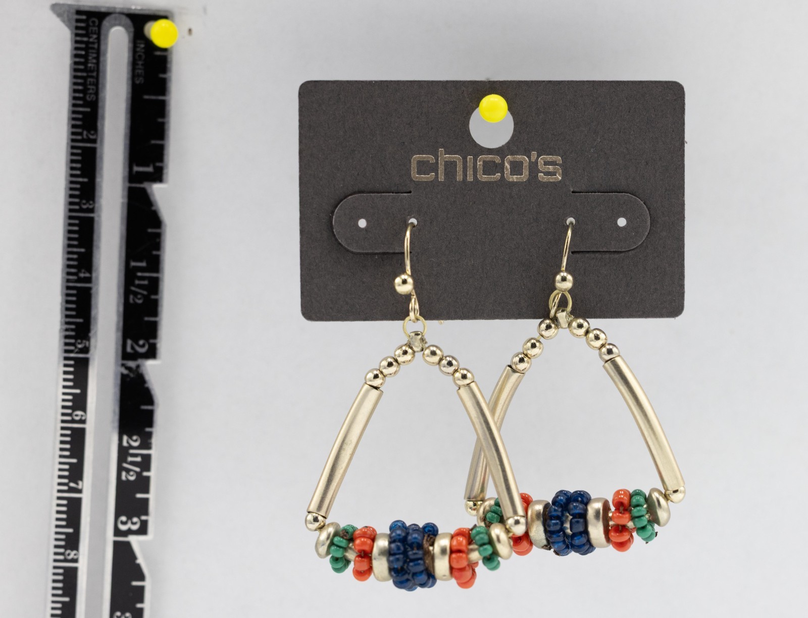 Chico’s multi-color beaded Kafi Hoop Earrings Gold-tone Blue/Red/Green New