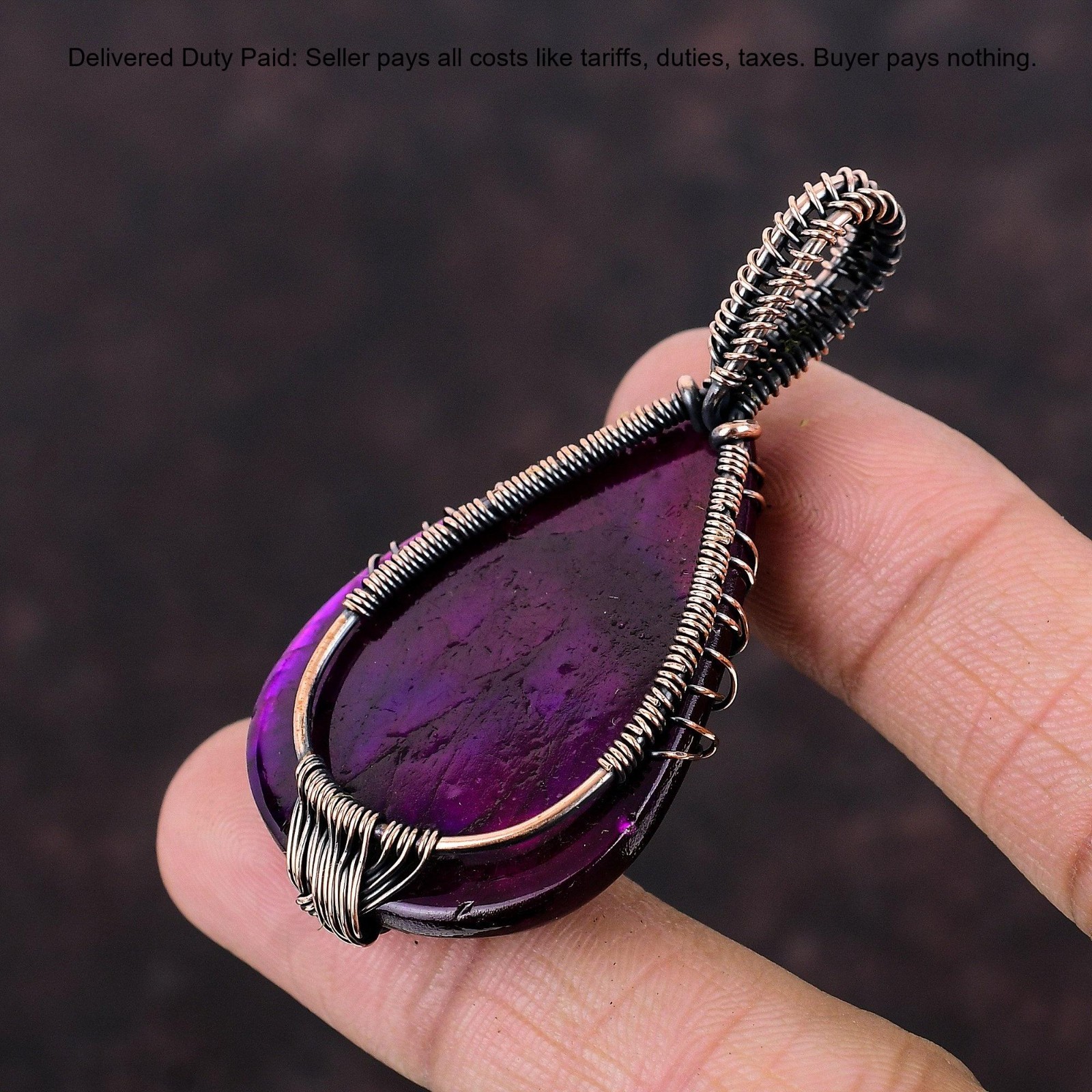 Pear Pink Fire Labradorite Gemstone Tree Of Life And Wire Wrapped Pendant Copper