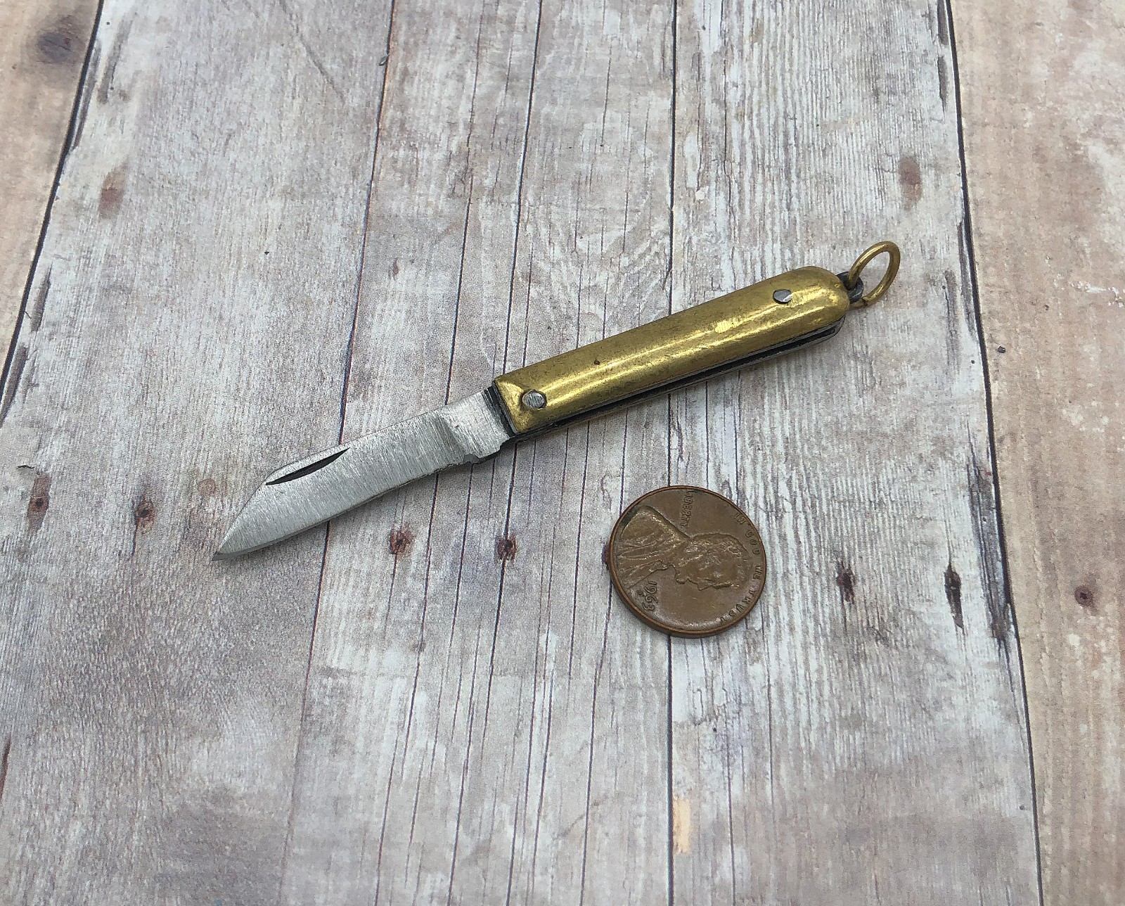Handmade Brass Mini Pocket Knife Pendant with Loop – Vintage Style Charm