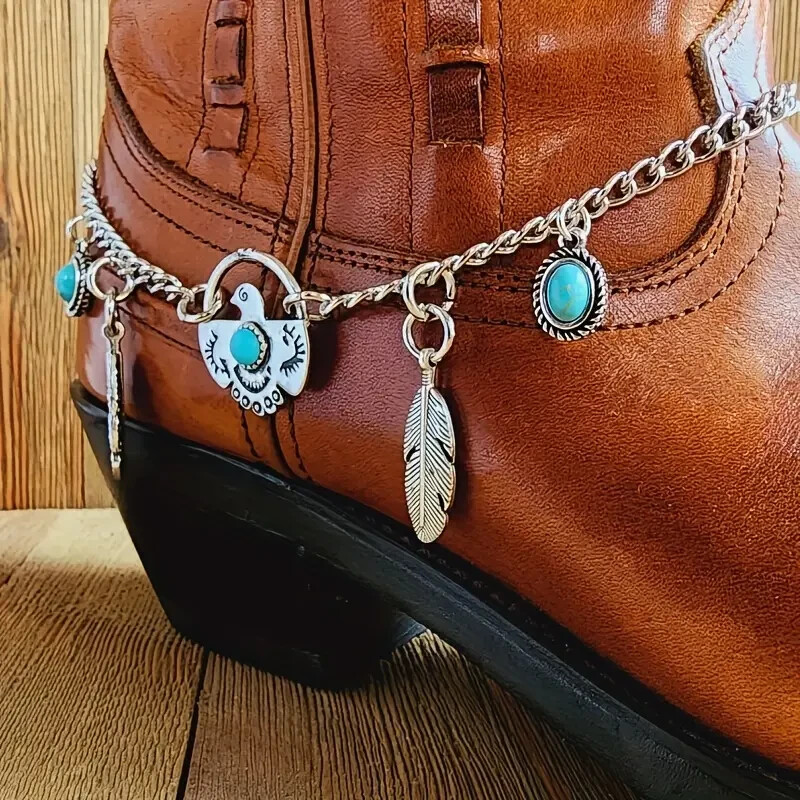 1pcs Western Cowboy Style Vintage Eagle Feather Turquoise Ladies Anklet Footband