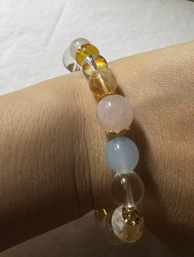 10-15mm Natural healing Crystal stretch Beaded Bracelet pink quartz yellow clear