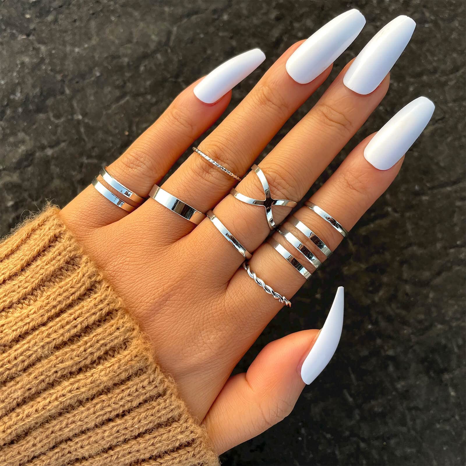 60 Pcs Silver Stacks Ring Sets for Non Tarnish, Dainty Vintage Stackable Ring…