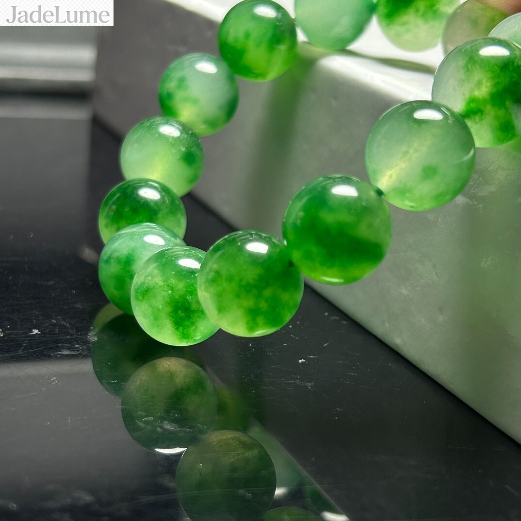 Real Natural Ice Green Burmese Beads Jade jadeite Bracelets Bangle 14MM