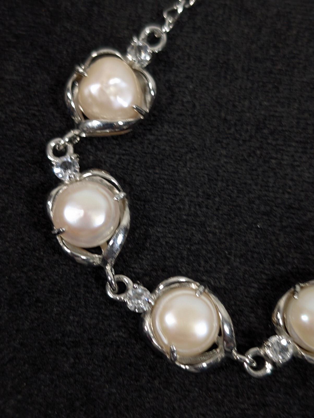 Silver Tone Baroque Button Pearl Rhinestone Tennis Bracelet Bridal Wedding 9 in