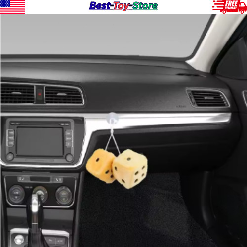 2PCS Plush Fuzzy Dice Car Rear View Mirror Decoration