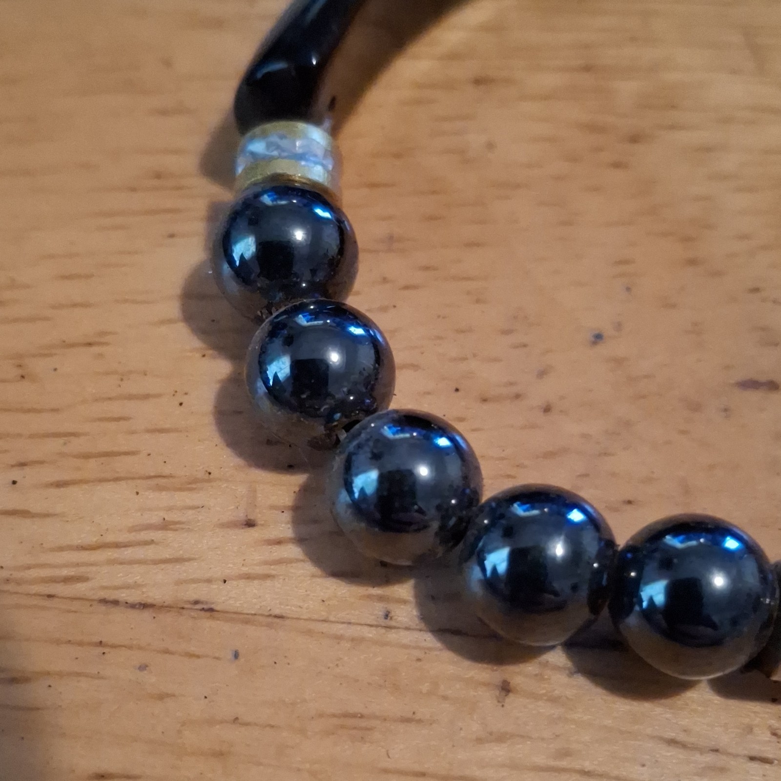 Black & Silver Beaded Bracelet Round Ball/Bead Chain Magnetic Clasp