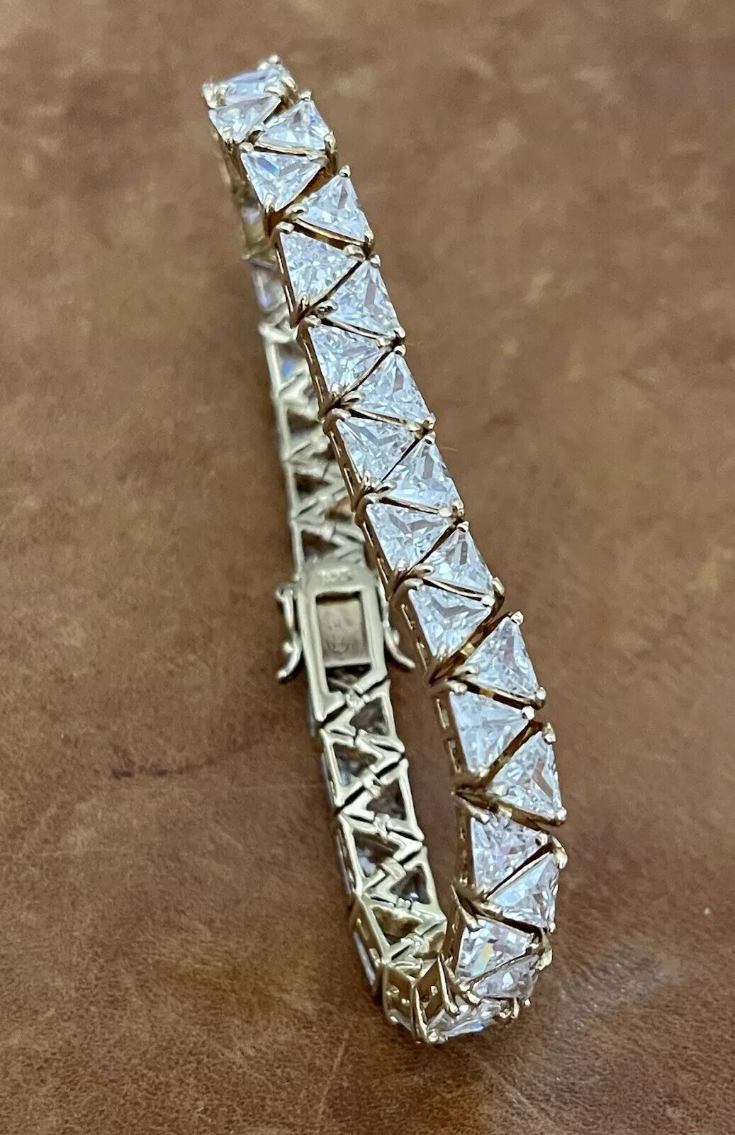 7.76 Ct Trillion Cut Simulated Diamond Tennis Bracelet 14K Yellow Gold Plated