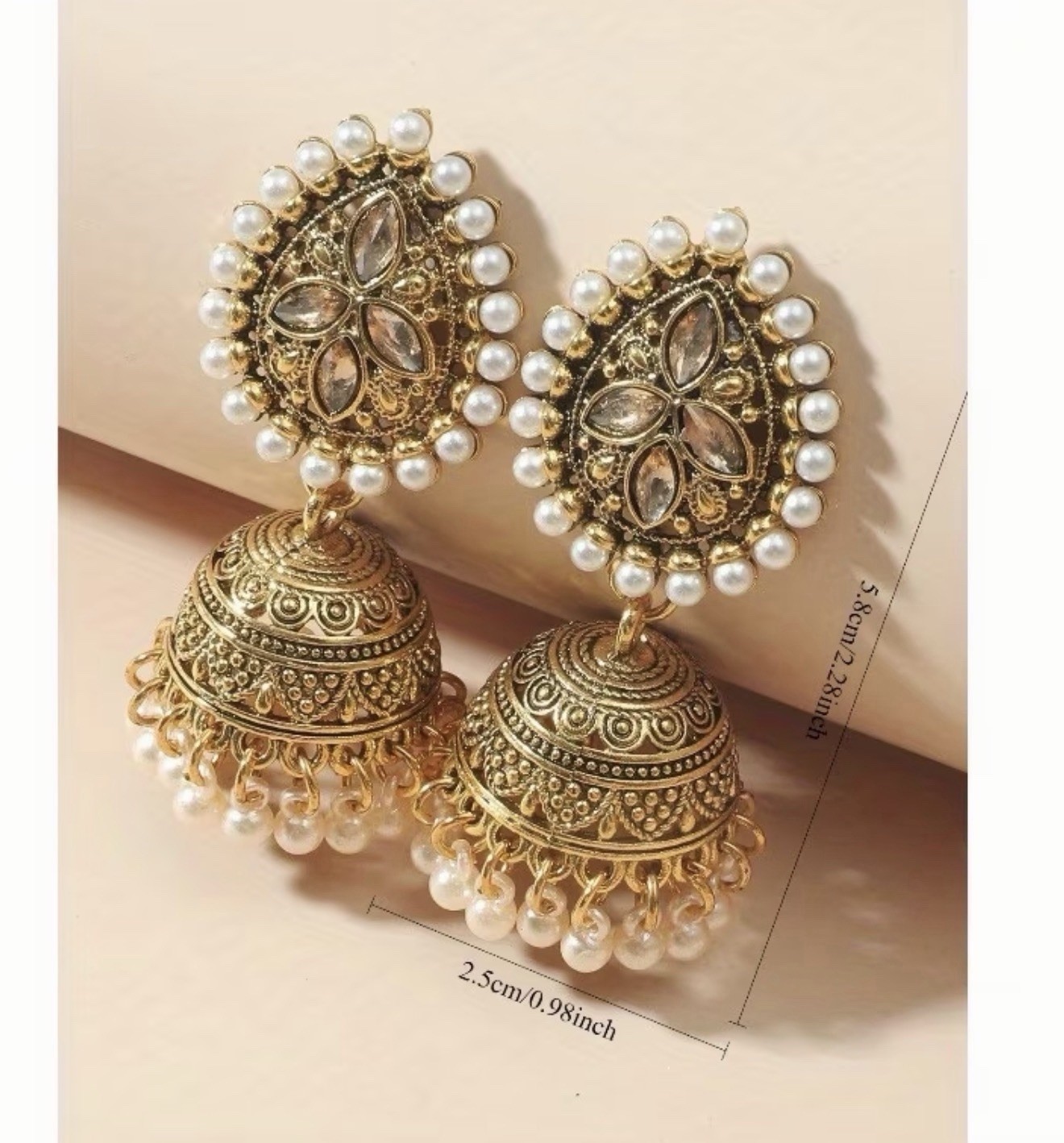 Women Jhumka earrings with Pearl Tassels Gold Color Traditional Jewelry