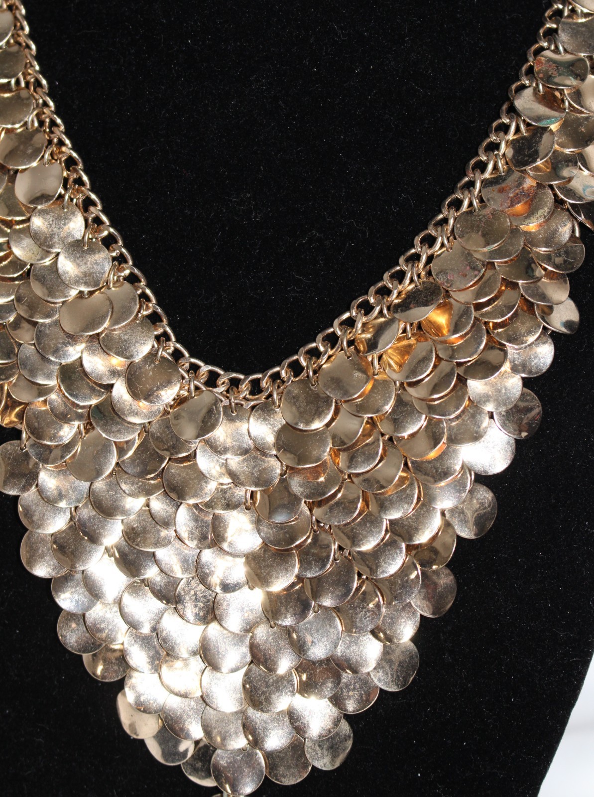 Natasha Branded Goldtone Cascading Metal Disc Bib Statement Necklace