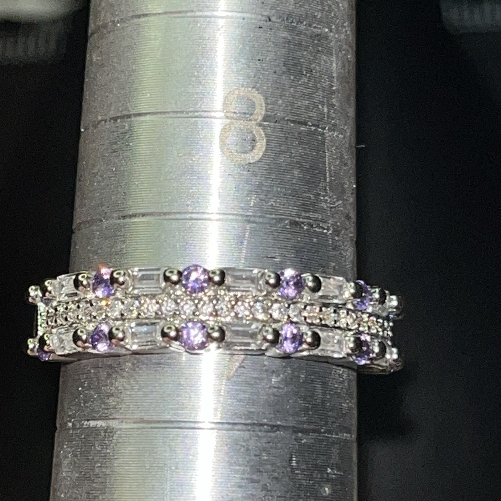 Sterling Silver Amethyst CZ Baguette Band Ring Size 9