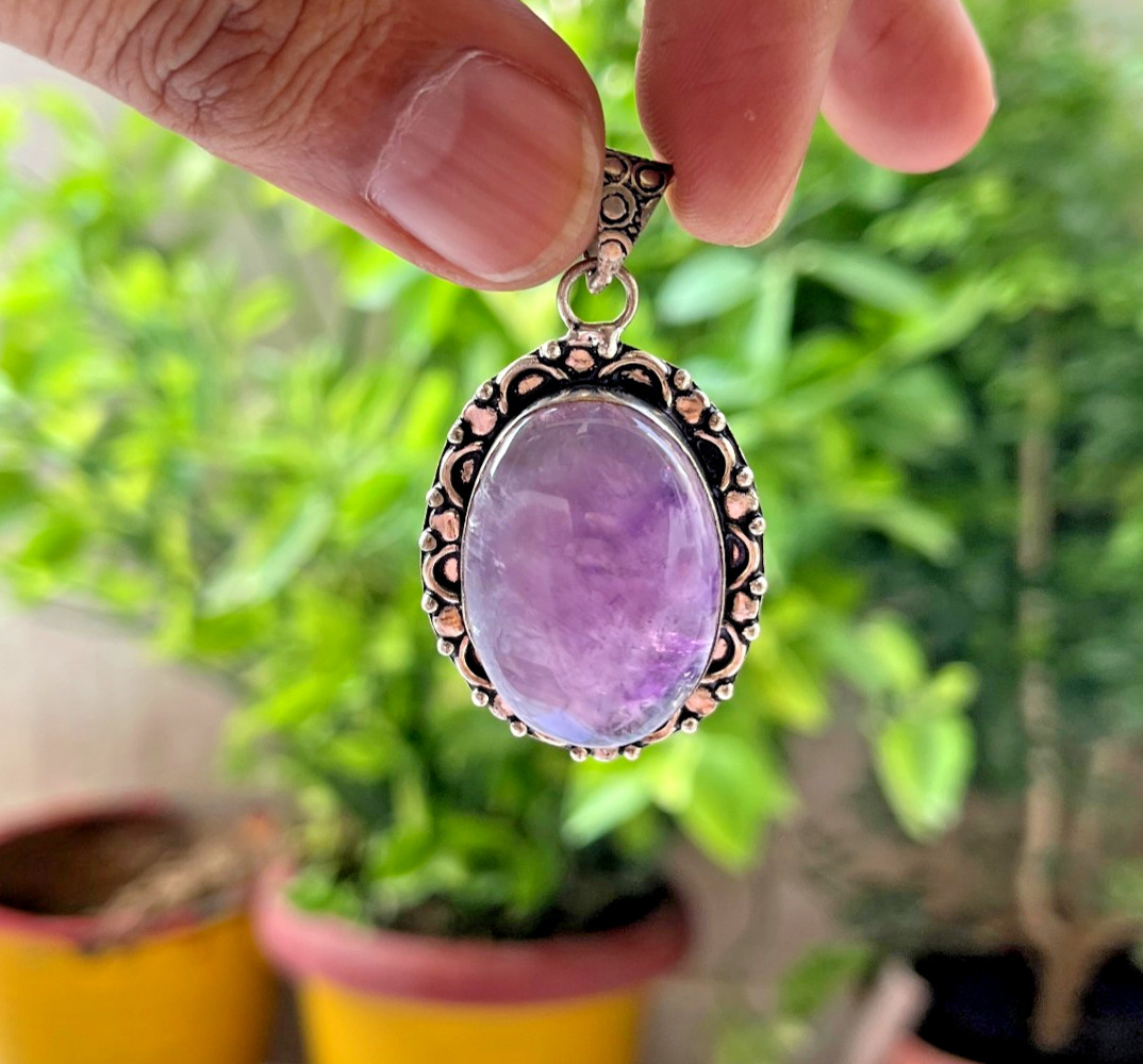 Natural Amethyst Necklace Purple Crystal Pendant Healing Stone Jewelry 24 Inch