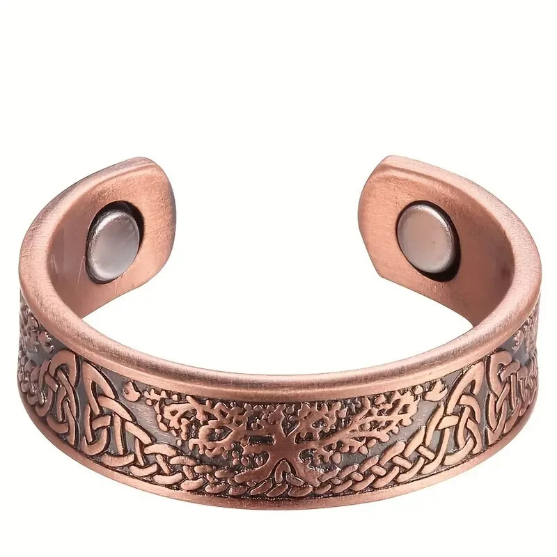 Pure Solid Copper Magnetic Cuff Bracelet & 2 Rings Set Tree Of Life