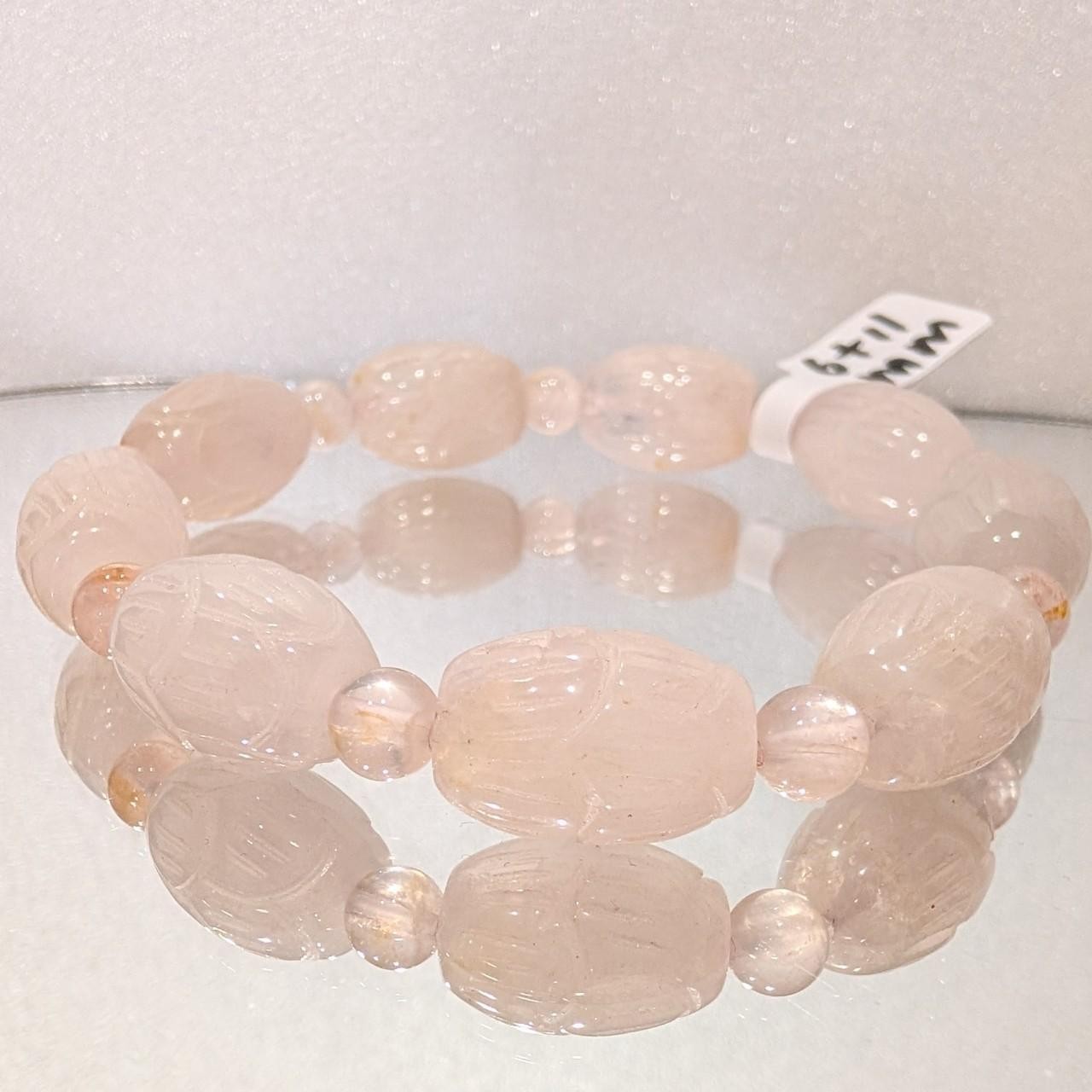 6+11mm Carved Rose Quartz Barrel Bead Bracelet *ON SALE: see description