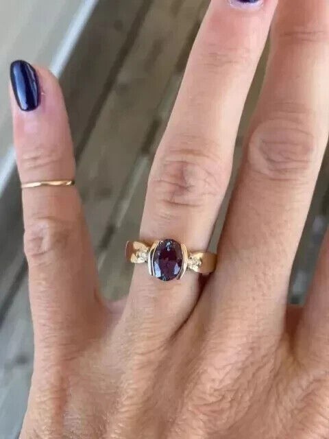 2Ct Oval Cut Simulated Alexandrite Solitaire Women’s Ring 14K Yellow Gold Plated