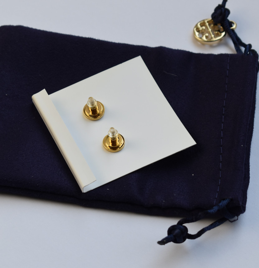 Tory Burch TB logo White Pearl Drop Earrings Gold with dust bag