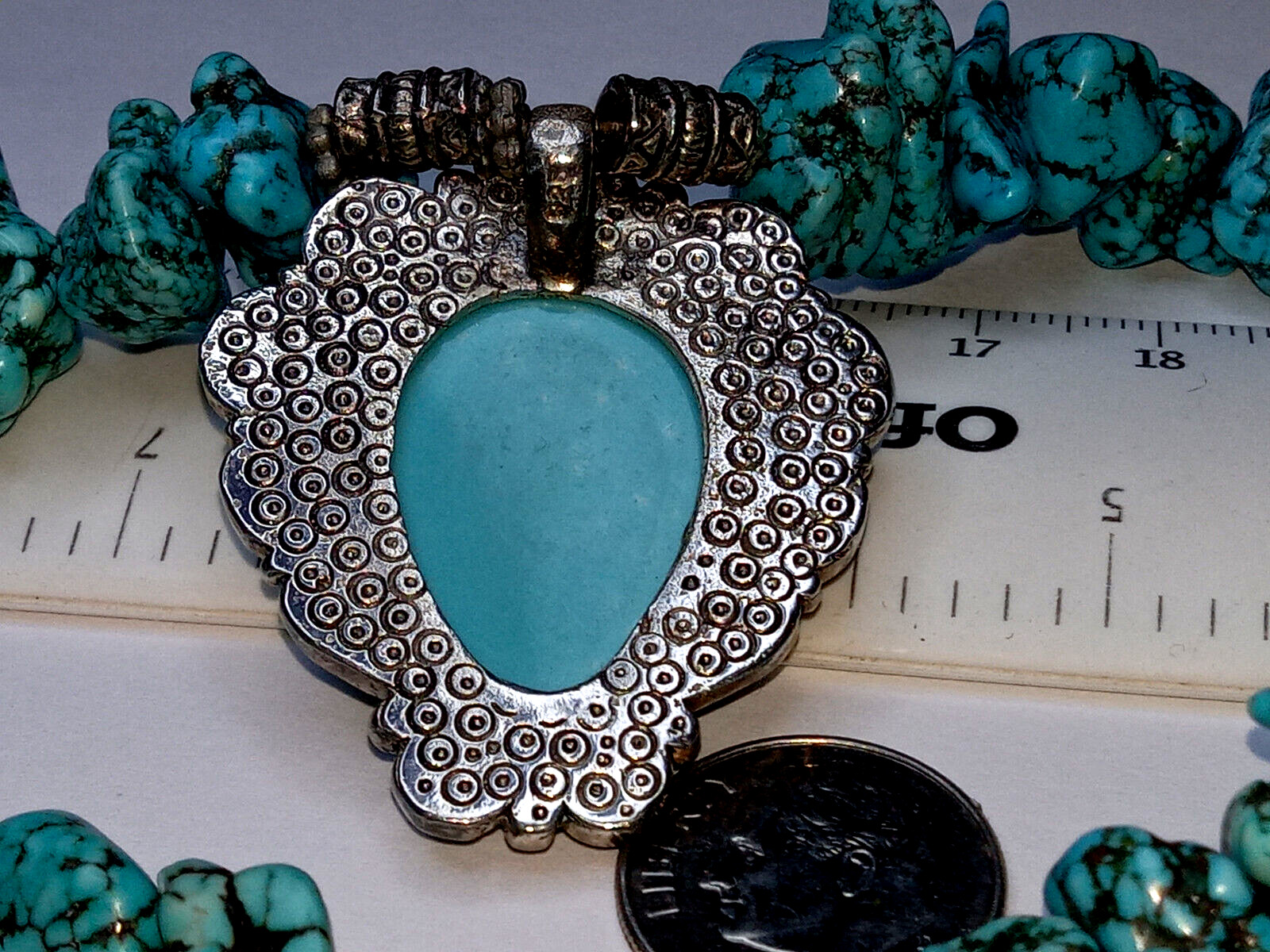 MOON GODESS 925 ,TURQUOISE BEAD W/GARNET ACCENT NECKLACE 19″, 92.5G