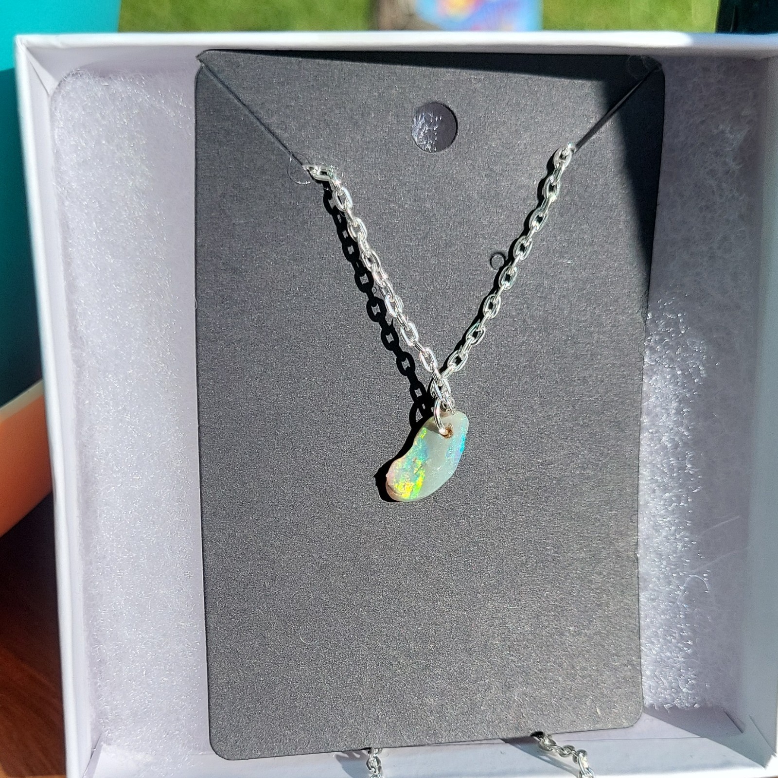 Silver-Tone Cable Chain Necklace, Bezel-Set Teardrop Opal Charm Pendant