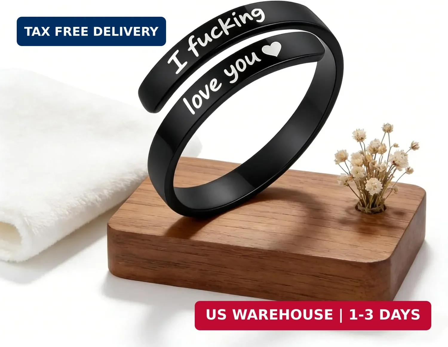 I Fcking Love You Ring, Stainless Steel Engraved Inspirational Words Heart Open