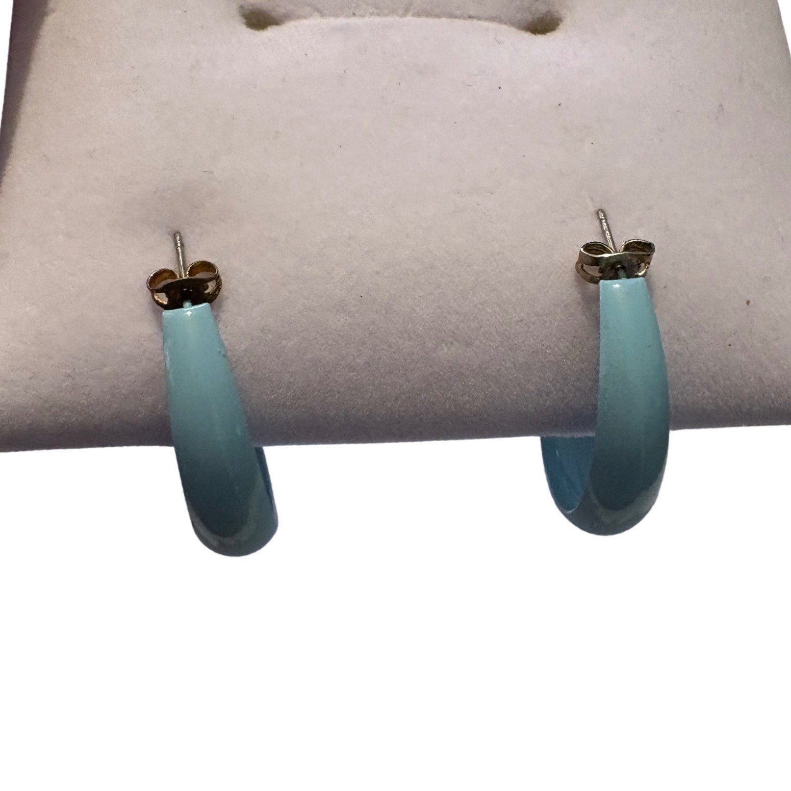 1980s Light Blue Enamel Hoop Earrings Retro C-Shape Post Back Glossy Pastel
