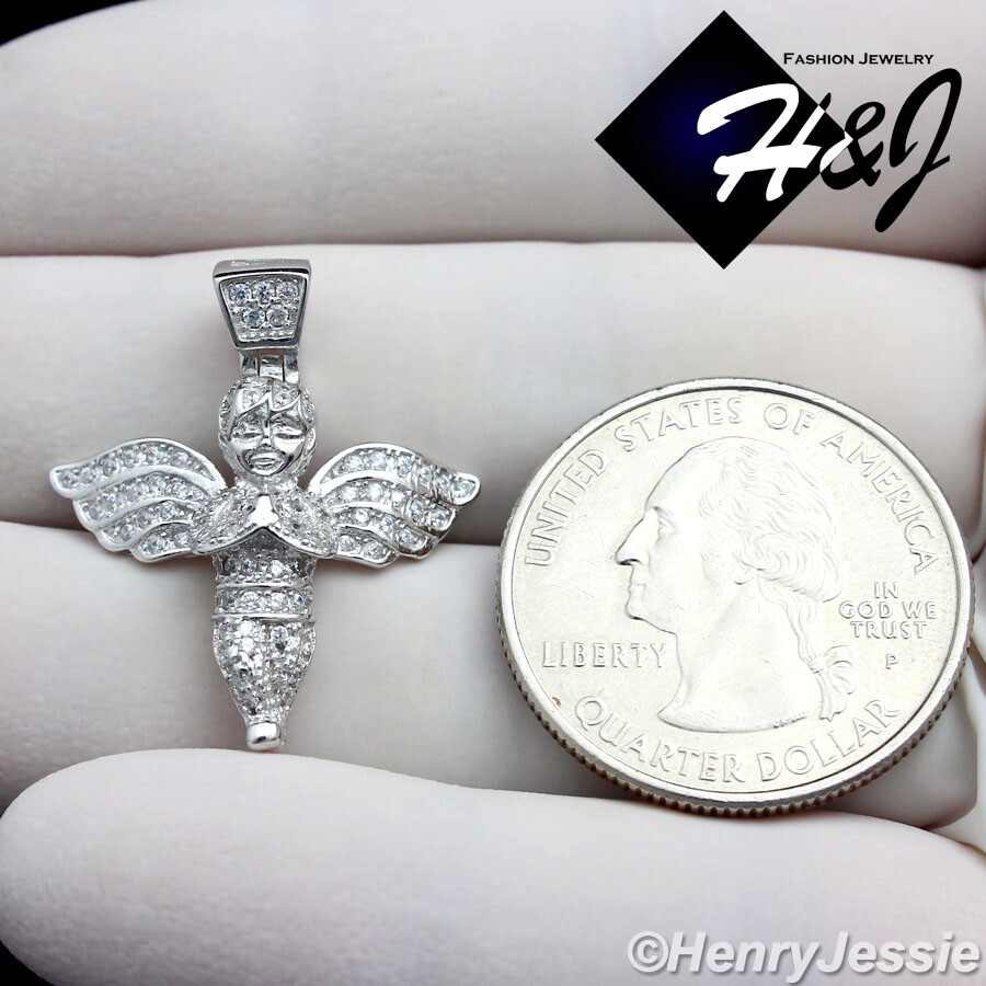 MEN WOMEN SOLID 925 STERLING SILVER MOISSANITE 3D LITTLE ANGEL WING PENDANT*M556