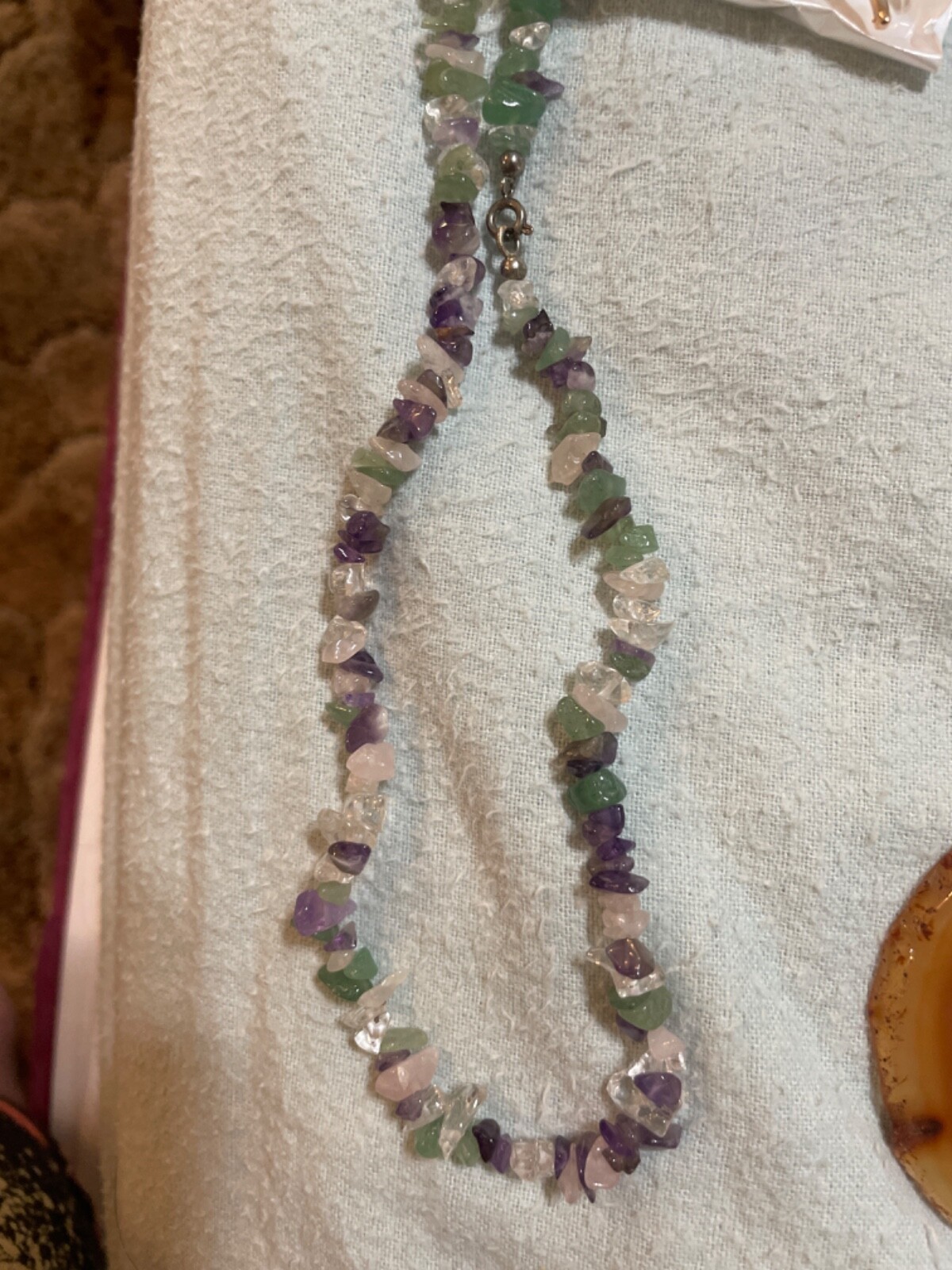 set amethyst necklace with enamel butterfly gold tone broch and 2 necklaces wit