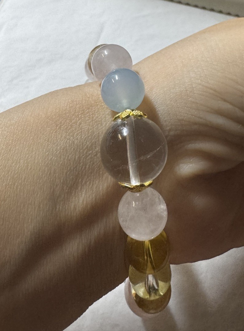 10-15mm Natural healing Crystal stretch Beaded Bracelet pink quartz yellow clear