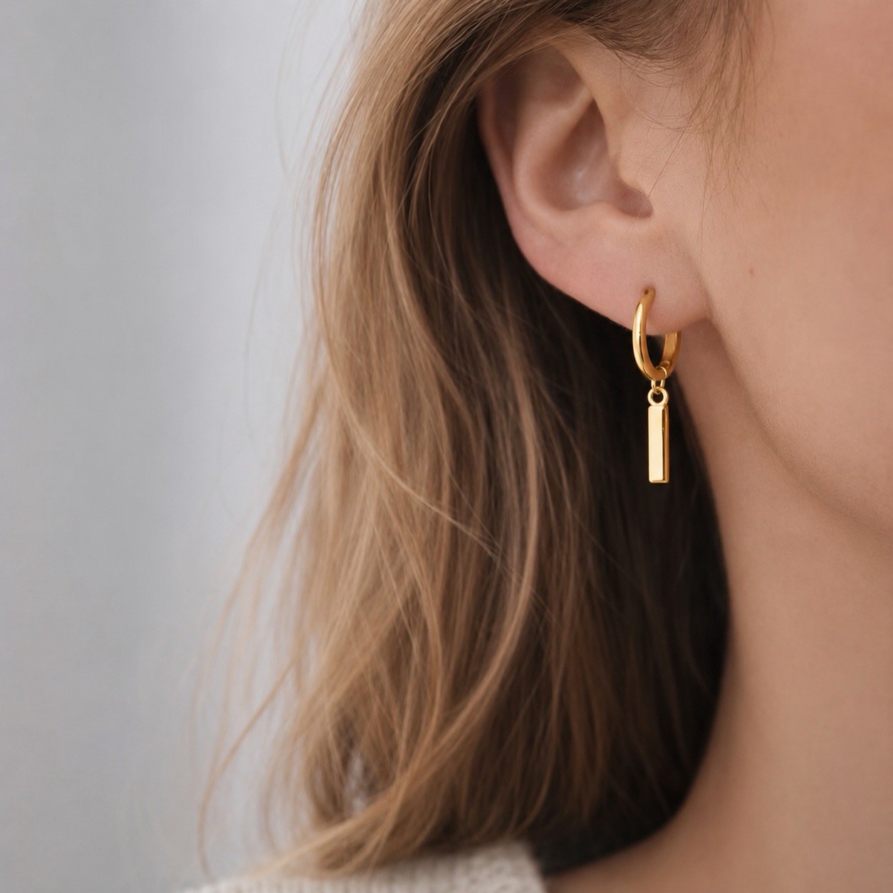 18K Gold Plated Dangle Bar Huggie Earrings Dainty Small Hoop Drop Earrings 052