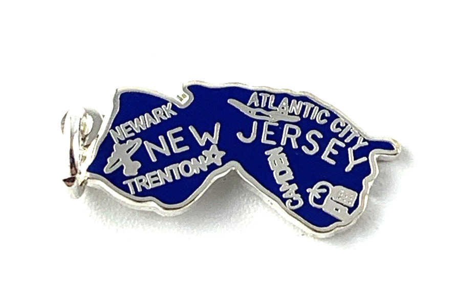 New Jersey State Charm Enamel | Silver Plate | Blue | 7/8″ | New Old Stock