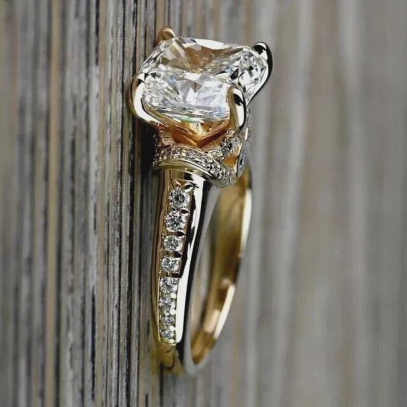 925 Sterling Silver Cushion Cut CZ Engagement Ring Pave Promise Ring For Her.