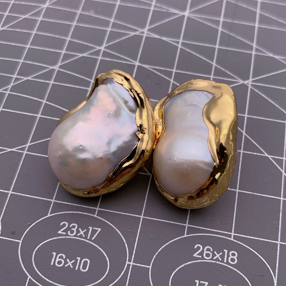 Y·YING Cultured White Keshi Baroque Pearl Stud Earrings Gold Plated Stud